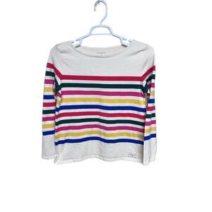 TALBOTS Authentic Classic Color Stripe Ivory Cotton Pullover Tee Top Size Medium